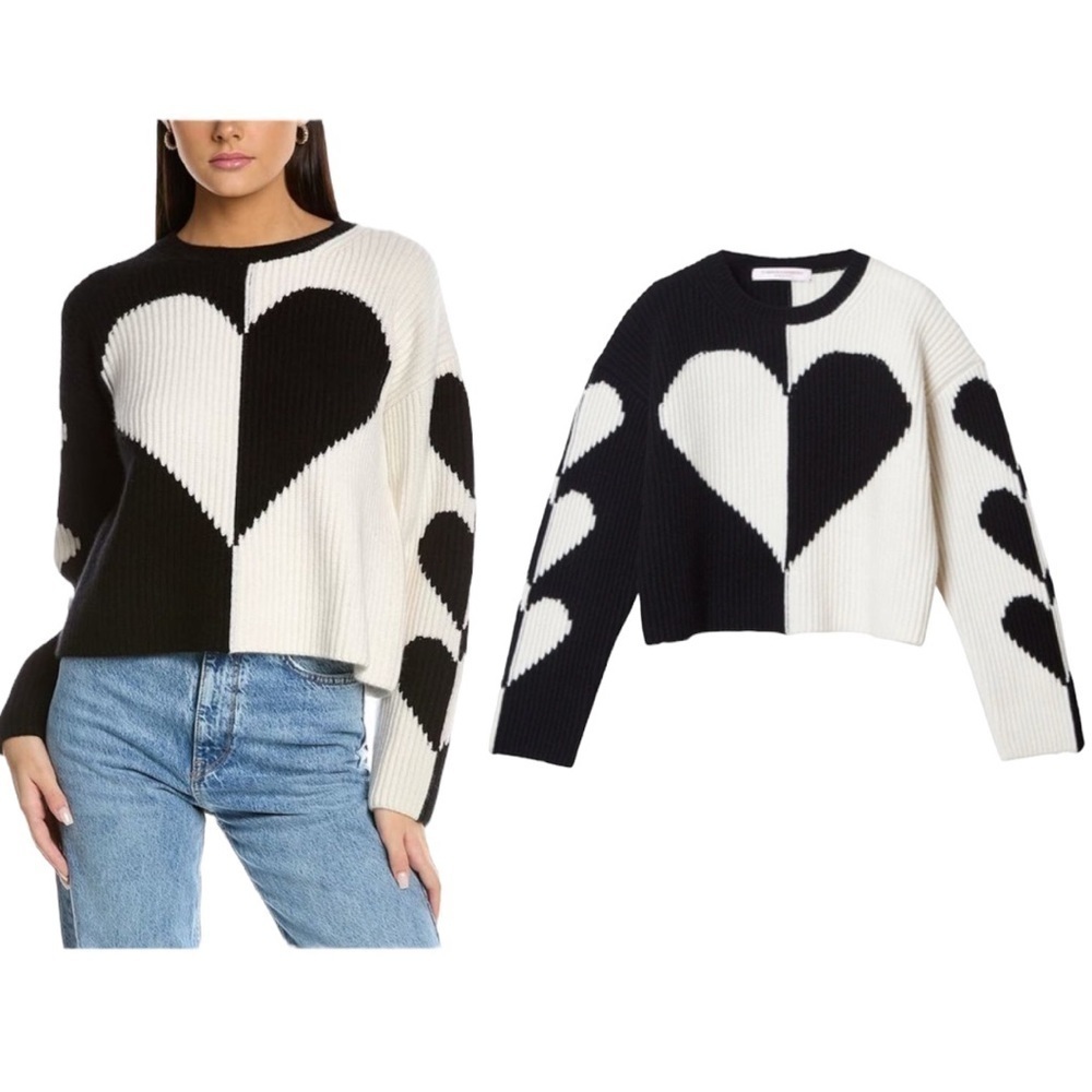 Carolina Herrera | NWT Black and White Heart Intarsia Cashmere Sweater - Medium